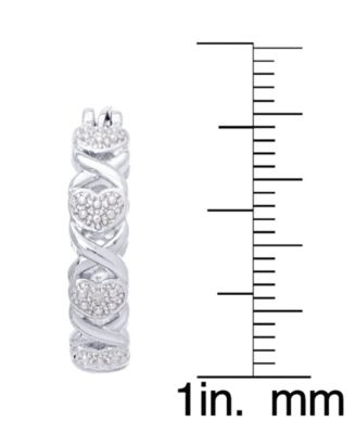 Diamond Accent 'X'  Heart Small Hoop Earrings in Silver Plate