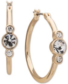 Gold-Tone Medium Crystal Hoop Earrings, 1.09" 