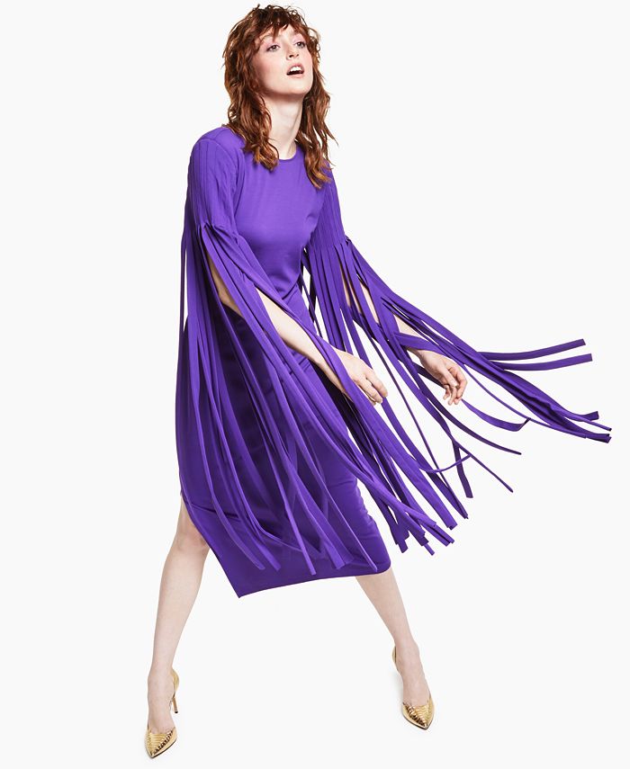 INC International Concepts Solid Pont Knit Fringe Dress Created