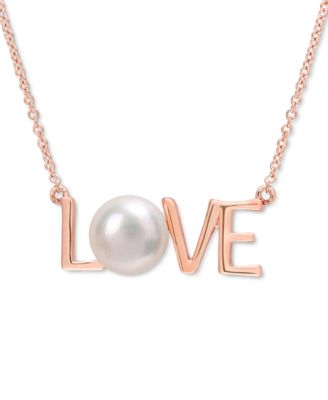 Cultured Freshwater Pearl (7mm) LOVE 17" Pendant Necklace 