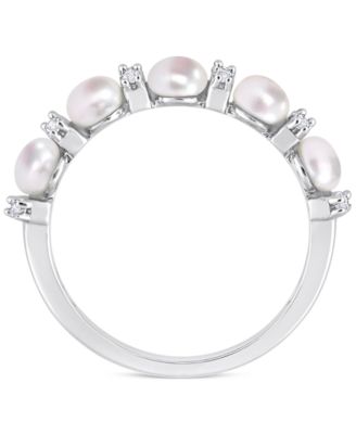 Cultured Freshwater Pearl (3-1/2-4mm) & White Topaz (1/8 ct. t.w.) Ring in Sterling Silver