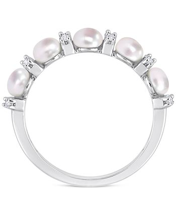 Macy's - Cultured Freshwater Pearl (3-1/2-4mm) & White Topaz (1/8 ct. t.w.) Ring in Sterling Silver