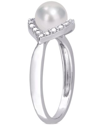 Cultured Freshwater Pearl (7mm) & Lab-Created White Sapphire Accent Ring in Sterling Silver
