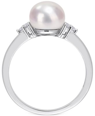 Cultured Freshwater Pearl (7-1/2mm) & Cubic Zirconia Ring in Sterling Silver