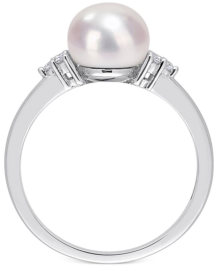Macy's Cultured Freshwater Pearl (7-1/2mm) & Cubic Zirconia Ring in ...