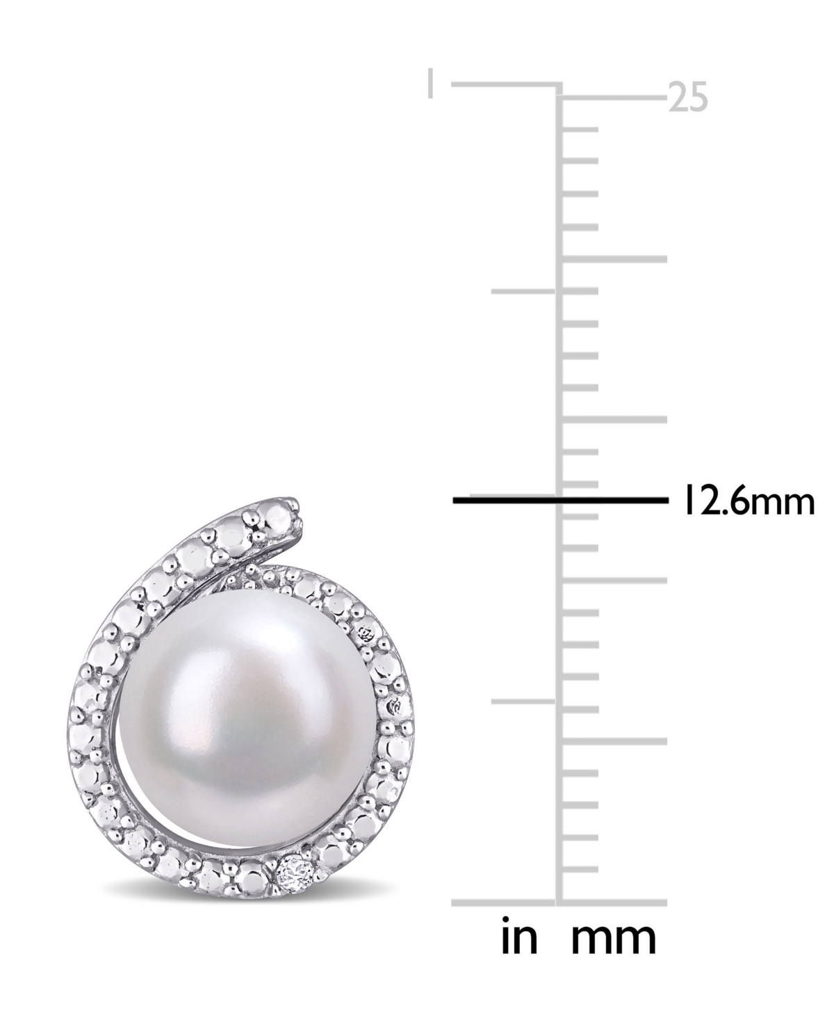 Cultured Freshwater Pearl (8mm) & Diamond Accent Stud Earrings in Sterling- Silver