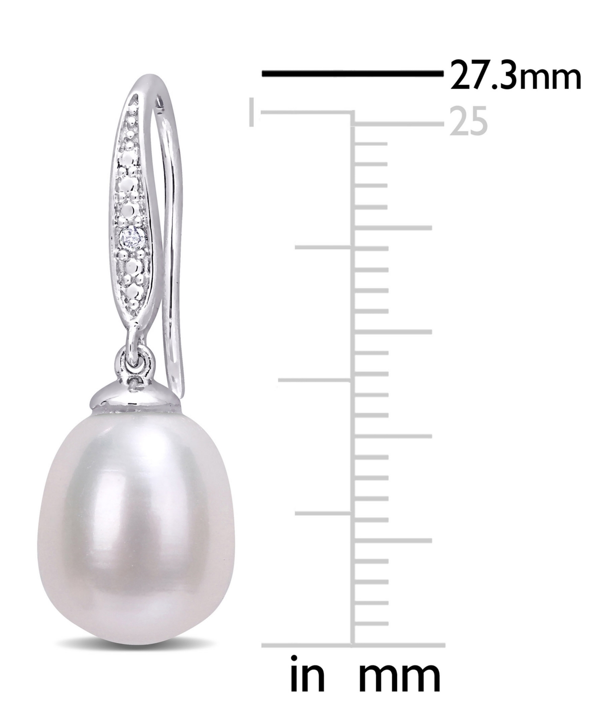 Cultured Freshwater Pearl (8-1/2mm) & Diamond Accent Drop Earrings in Sterling- Silver