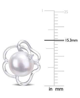 Cultured Freshwater Pearl (7-1/2mm) & Lab-Created White Sapphire Accent Flower Stud Earrings in Sterling Silver