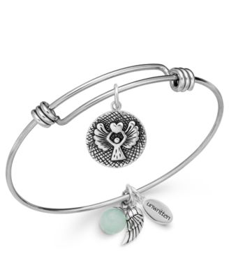 Unwritten - Angel Charm and Amazonite (8mm) Bangle Bracelet in Stainless Steel
