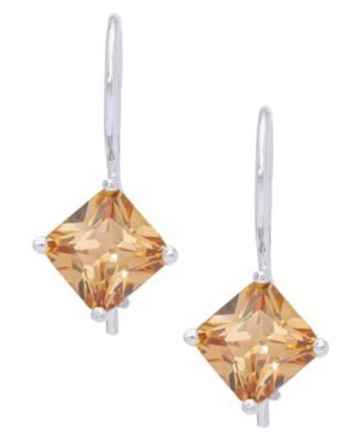 Simulated Gemstone Square Lever Back Silver Plate Earrings