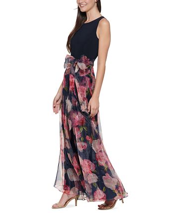 Eliza J Printed Organza Overlay Jumpsuit Macy s
