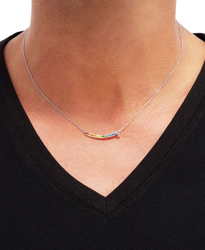Macy's Rainbow Crystal Curved Bar Pendant Necklace in Sterling Silver