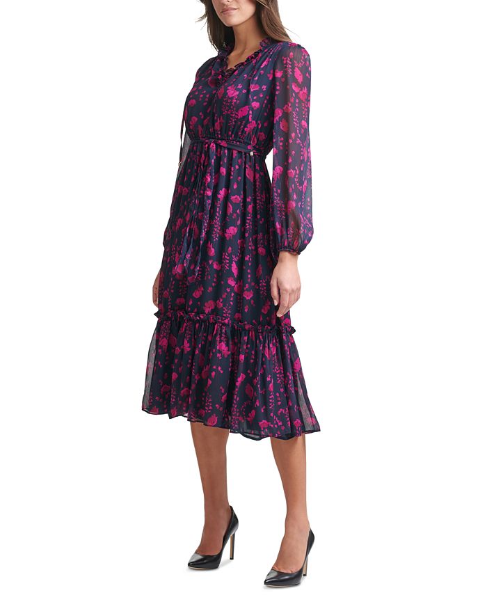 Tommy Hilfiger Margo Floral-Print Chiffon Dress - Macy's