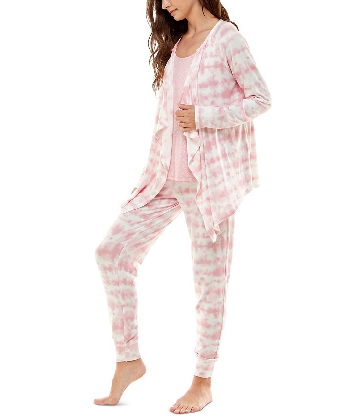 Roudelain Cardigan, Tank Top & Jogger Pants Pajama Set Macy's