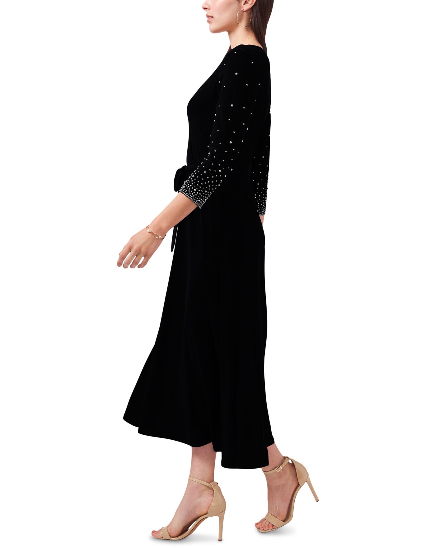 Женское платье MSK V-Neck Beaded Midi, цвет: Чёрный — фото 3