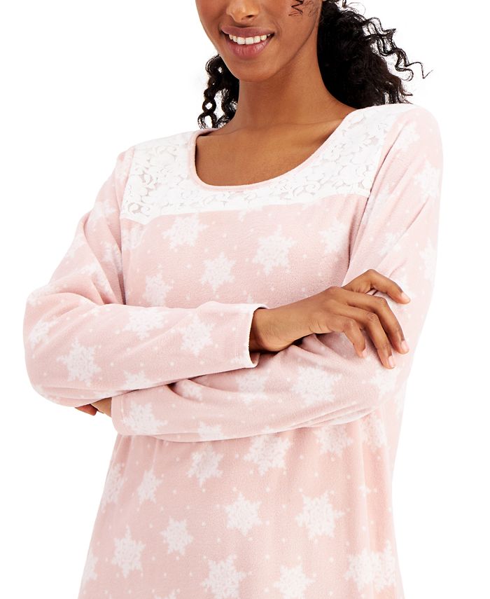 Charter Club Printed Fleece Long Nightgown, Created for Macy's
