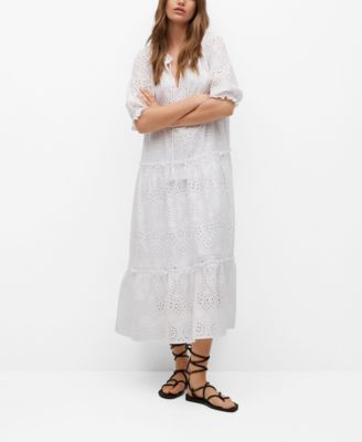 white christmas dresses Cotton Broderie Midi Dress (white)