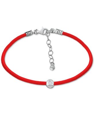 Cubic Zirconia Bezel Cord Ankle Bracelet in Sterling Silver