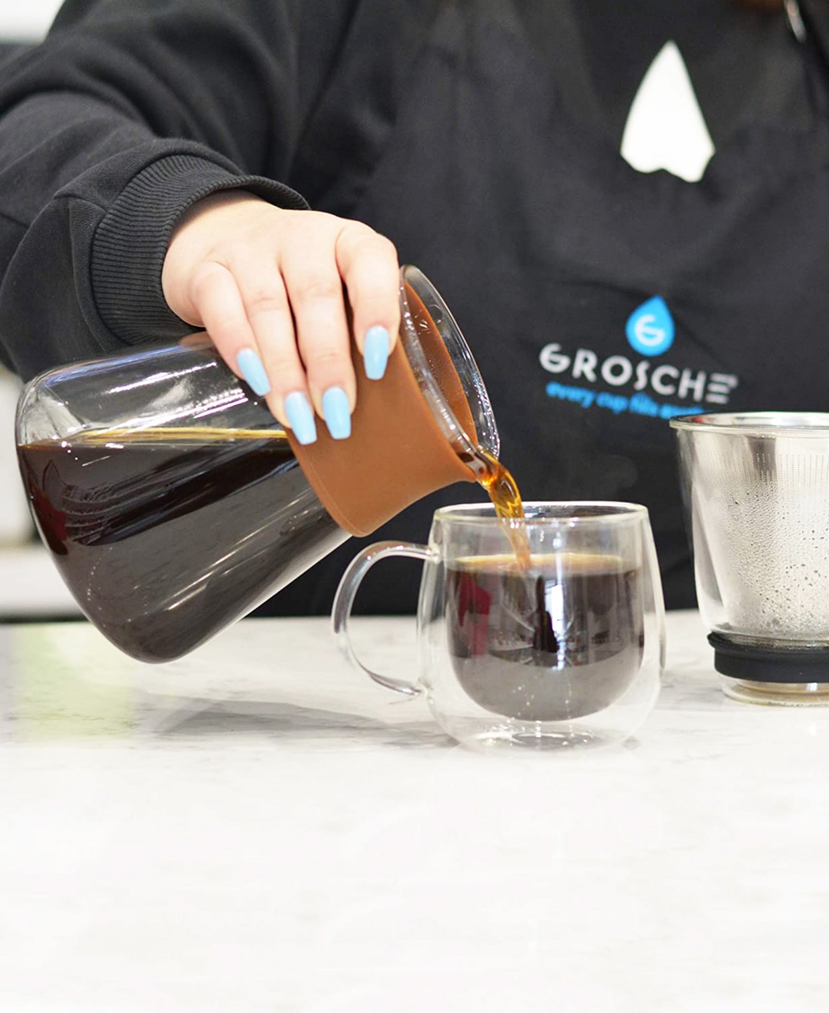 Grosche Amsterdam Pour Over Coffee Maker with Double Layer Permanent Stainless Steel Coffee Filter, 28.7 fl oz Capacity