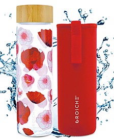 Venice Glass Water Bottle with Bamboo Lid and Protective Sleeve, 22.6 fl oz Capacity