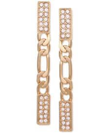 Gold-Tone Pavé Bar & Figaro Link Linear Drop Earrings