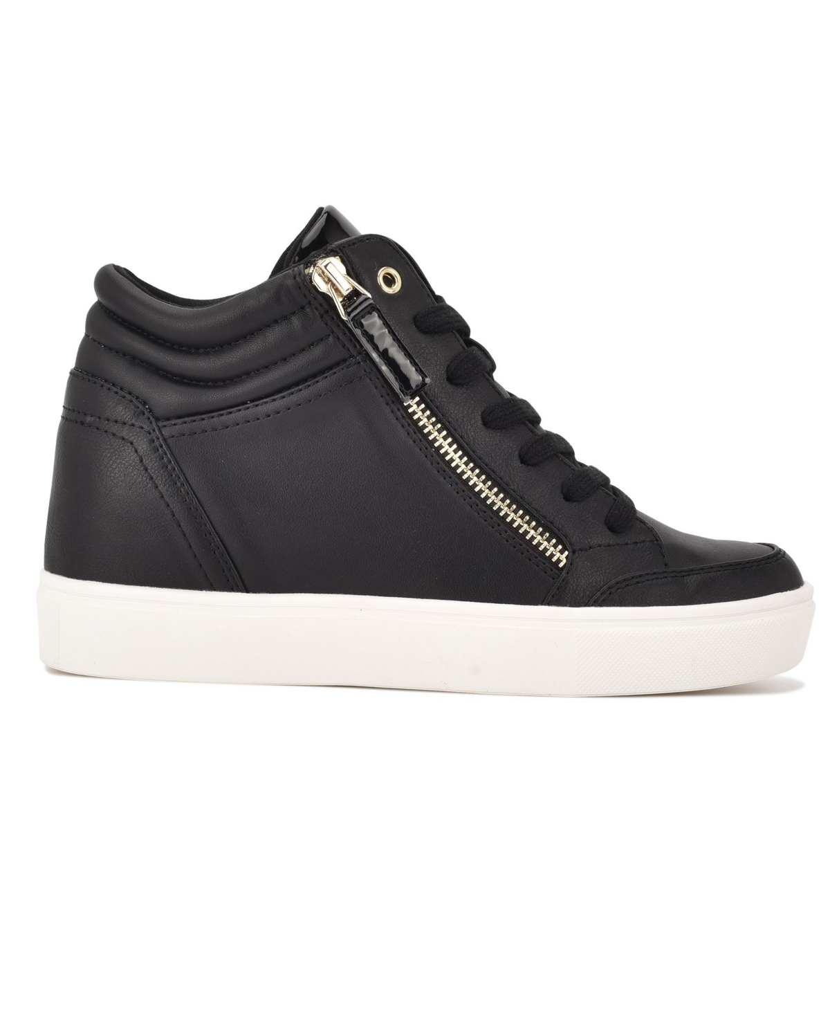 Nine West Women s Tons High Top Hidden Wedge Sneakers Embossed White Gold Faux Leather Smart Closet