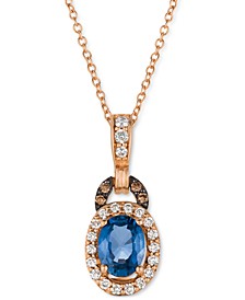 Blueberry Sapphire (5/8 ct. t.w.) & Diamond (1/5 ct. t.w.) Halo 18" Pendant Necklace in 14k Rose Gold
