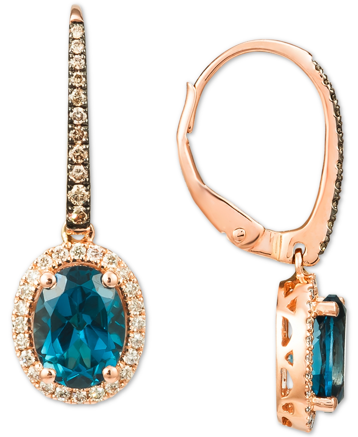 Le Vian(2-5/8 ct. t.w.) & Diamond (3/8 ct. t.w.) Halo Drop Earrings in 14k Rose Gold - Deep Sea Blue Topaz
