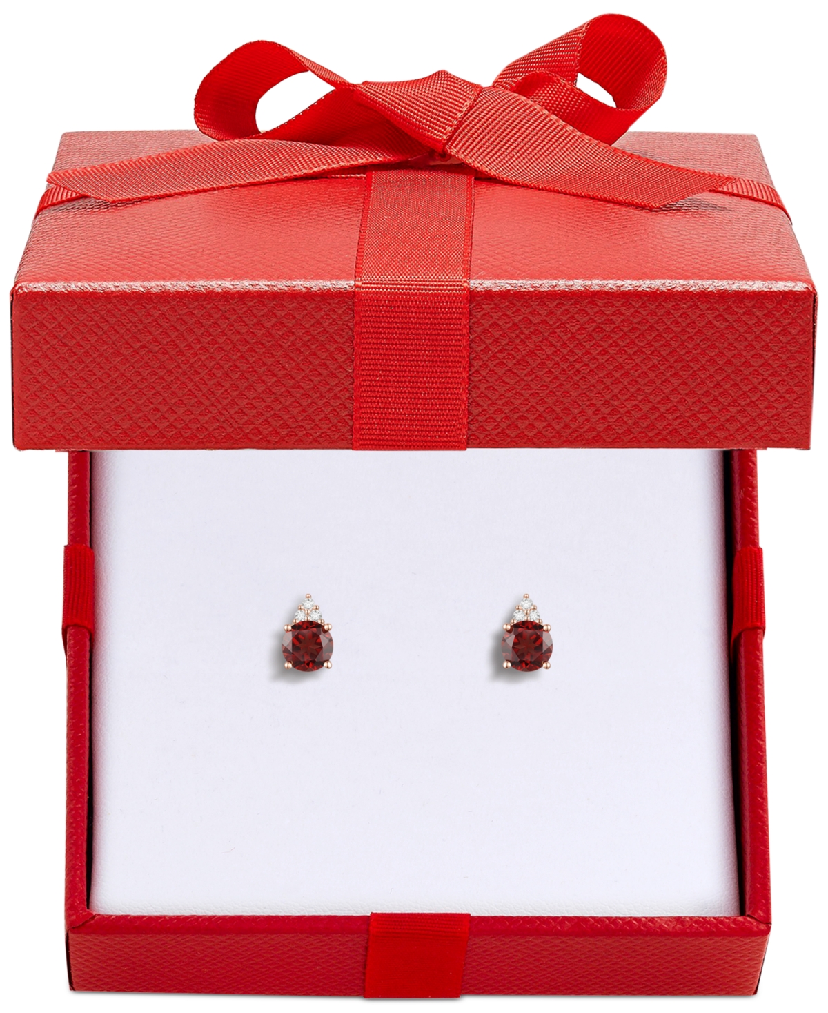 Macy's Gemstone & Diamond Accent Stud Earrings In Garnet With 14k Rose Gold