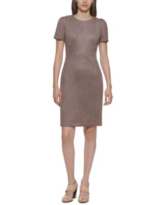 Calvin Klein Scuba-Suede Short Sleeve Sheath Dress - Macy's