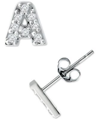 Cubic Zirconia Initial Stud Earrings