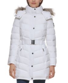 Belted Faux-Fur-Trim Hooded Puffer Coat, Created for Macy's