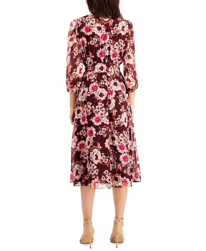 Anne Klein Belted Floral-Print Dress - Macy's