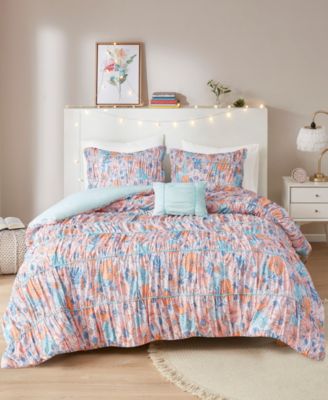 Photo 1 of TWIN/TXL Intelligent Design Eloise Floral Printed Ruched Comforter Set