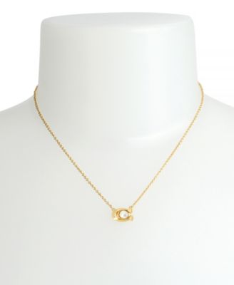 Imitation Pearl Signature C Pendant Necklace 16" + 2" Extender