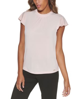 Calvin Klein - Ruffled-Neck Cap-Sleeve Blouse