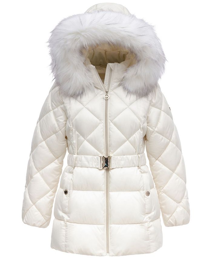 Michael Kors Big Girls Heavy Weight Belted Puffer Jacket with Diamond ...