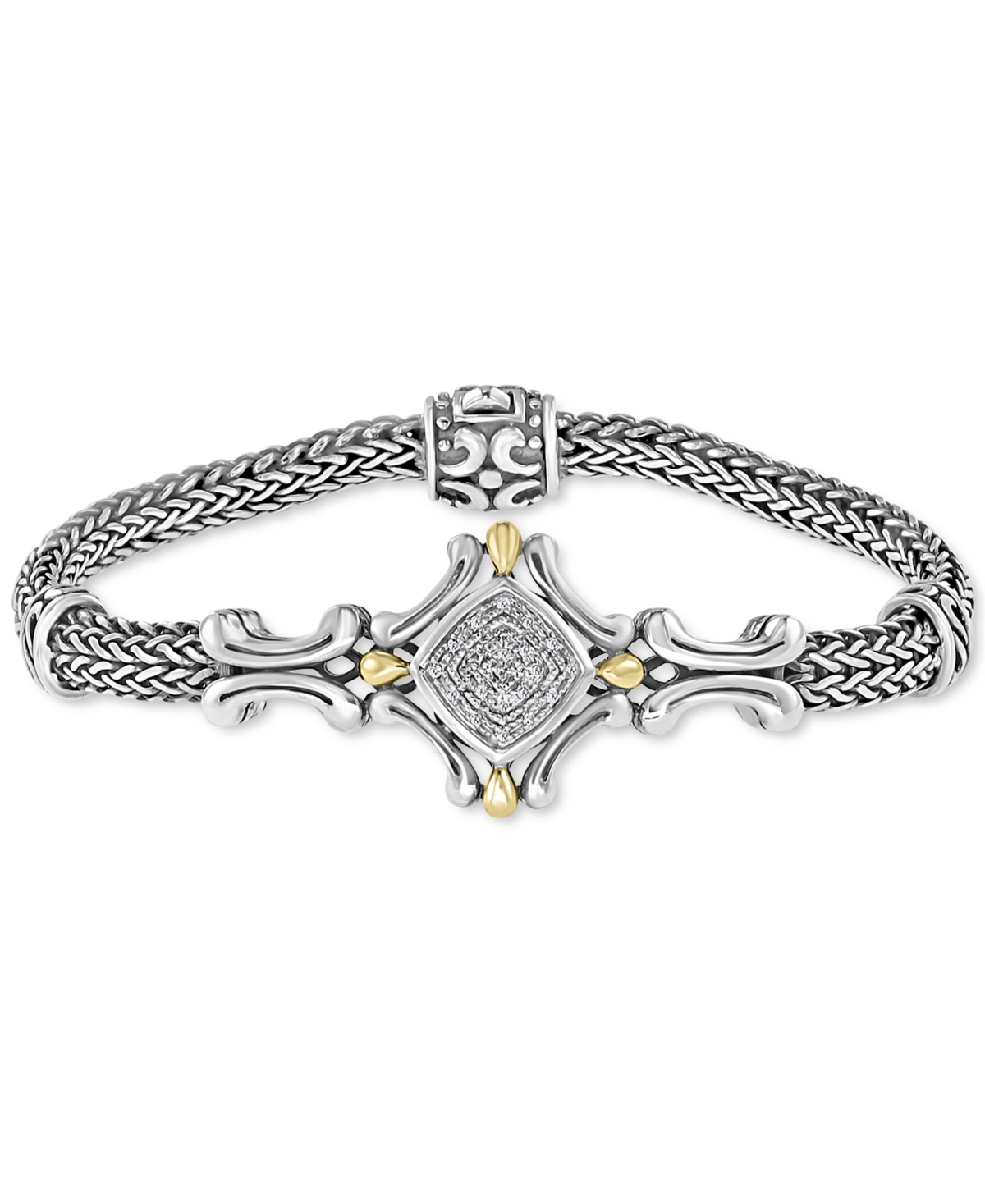 Effy Diamond Cluster Antique-Look Bracelet (1/10 ct. t.w.) in Sterling Silver & 18k Gold - Sterling Silver  18k Gold