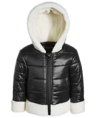 S Rothschild & CO - Baby Girls Fleece-Trimmed Cire Puffer Jacket