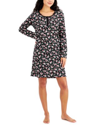 Charter Club - Printed Long Sleeve Cotton Sleep Shirt