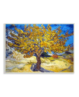 Tree Gold-Tone Tree Blue Yellow Van Gogh Classical Painting Wall Plaque Art, 10" x 15"