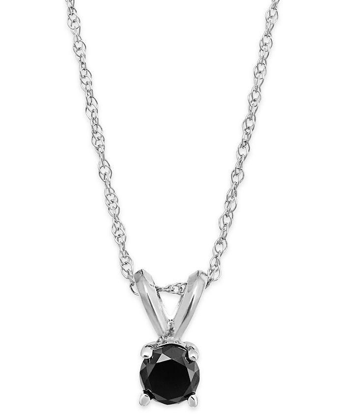 Macy's - Black Diamond Round Pendant Necklace in 10k White Gold (1/6 ct. t.w.)