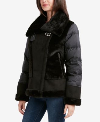 tahari faux shearling puffer jacket