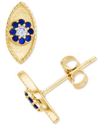 Macy's - Lab-Grown Blue Spinel (1/8 ct. t.w.) & Cubic Zirconia Evil Eye Stud Earrings in 14k Gold-Plated Sterling Silver