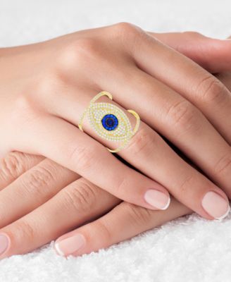 Cubic Zirconia Lab-Grown Blue Spinel (1/3 ct. t.w.) Evil Eye Ring in 14k Gold-Plated Sterling Silver