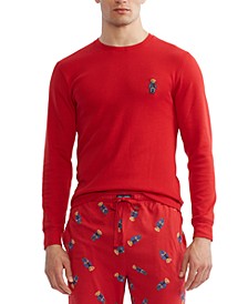 Men's Denim Bear Folded Waffle Long-Sleeve Pajama Shirt