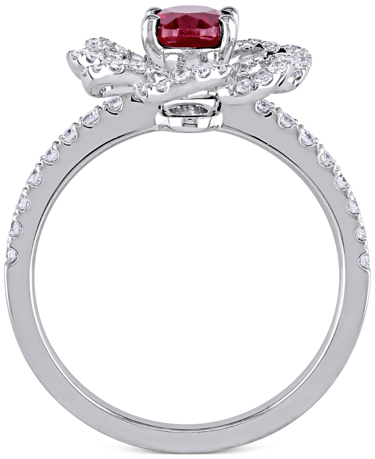 (1 ct. t.w.) & Diamond (5/8 ct. t.w.) Openwork Flower Ring in 14k White Gold - Ruby