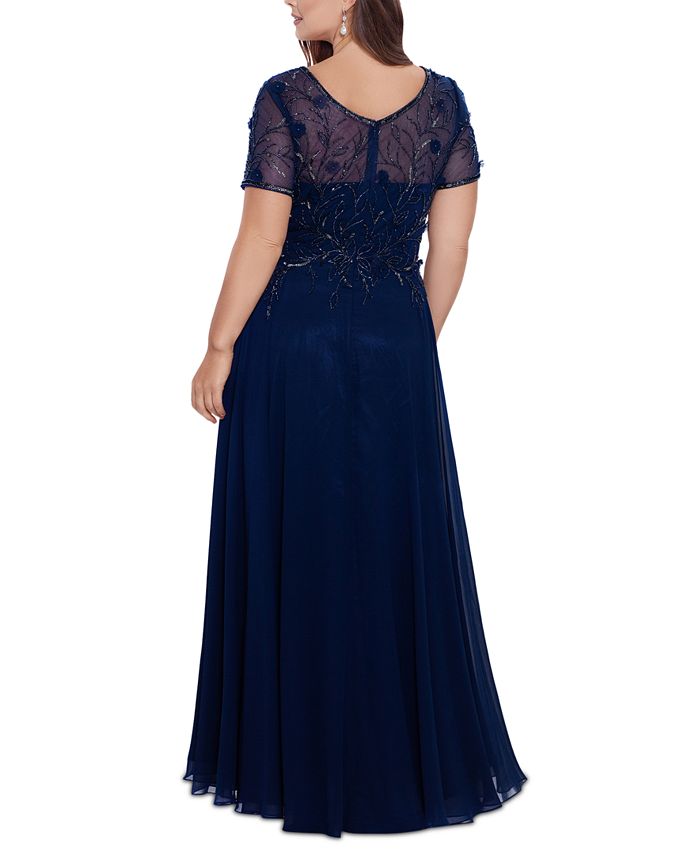 XSCAPE Plus Size Embellished-Bodice Chiffon Gown - Macy's