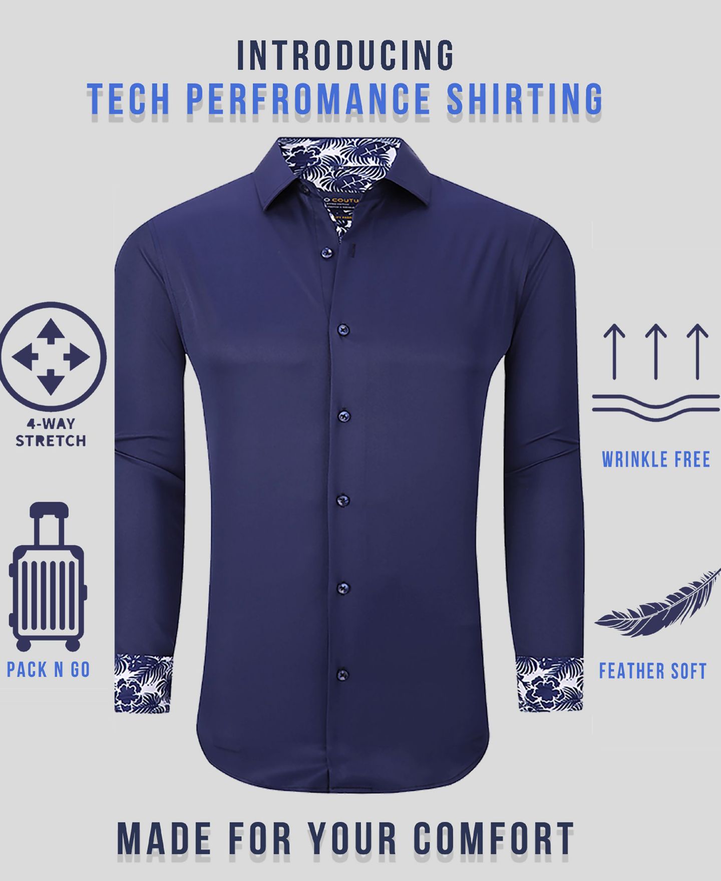 Мужская рубашка Suslo Couture Solid Slim Fit Wrinkle Free Stretch Dress Shirt — фото 3