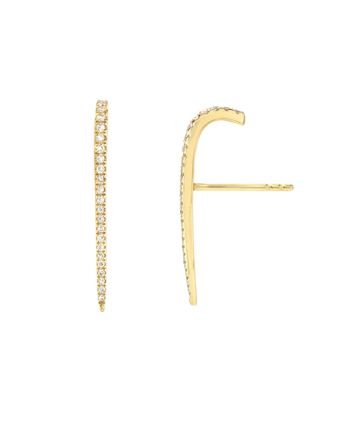 Diamond Curved Bar 14K Yellow Gold Stud Earrings - Gold